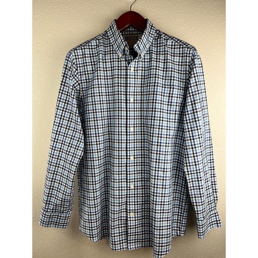 Duluth Trading Company Men's XL Blue Checkered Long Sleeve Button Up 100% Cotton